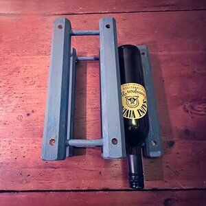 Blue Wood Distressed Wine Rack Holds 4 Bottles